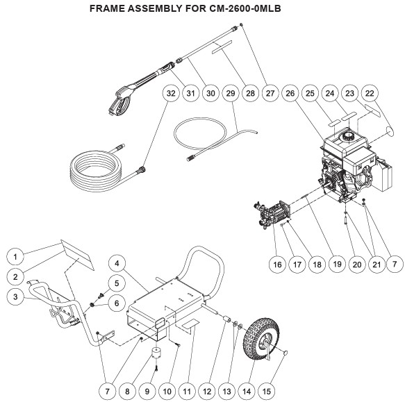 MI-T-M Cold water electric power washer model CM-2600-0MLB replacement parts and manual